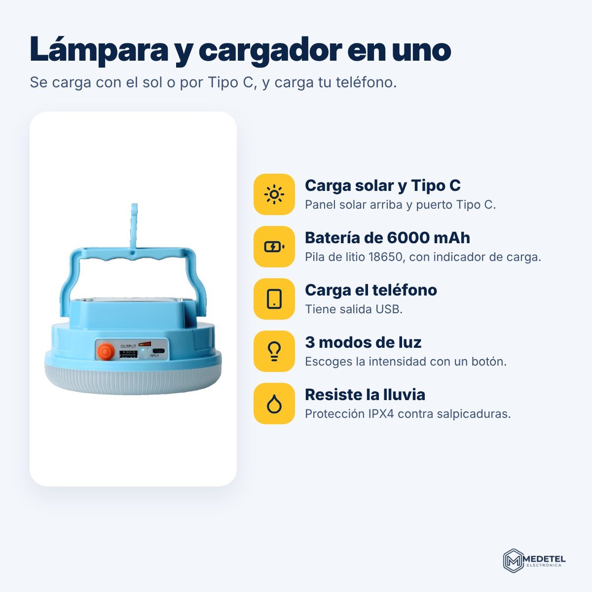 Lámpara solar colgante 6000 mAh — características