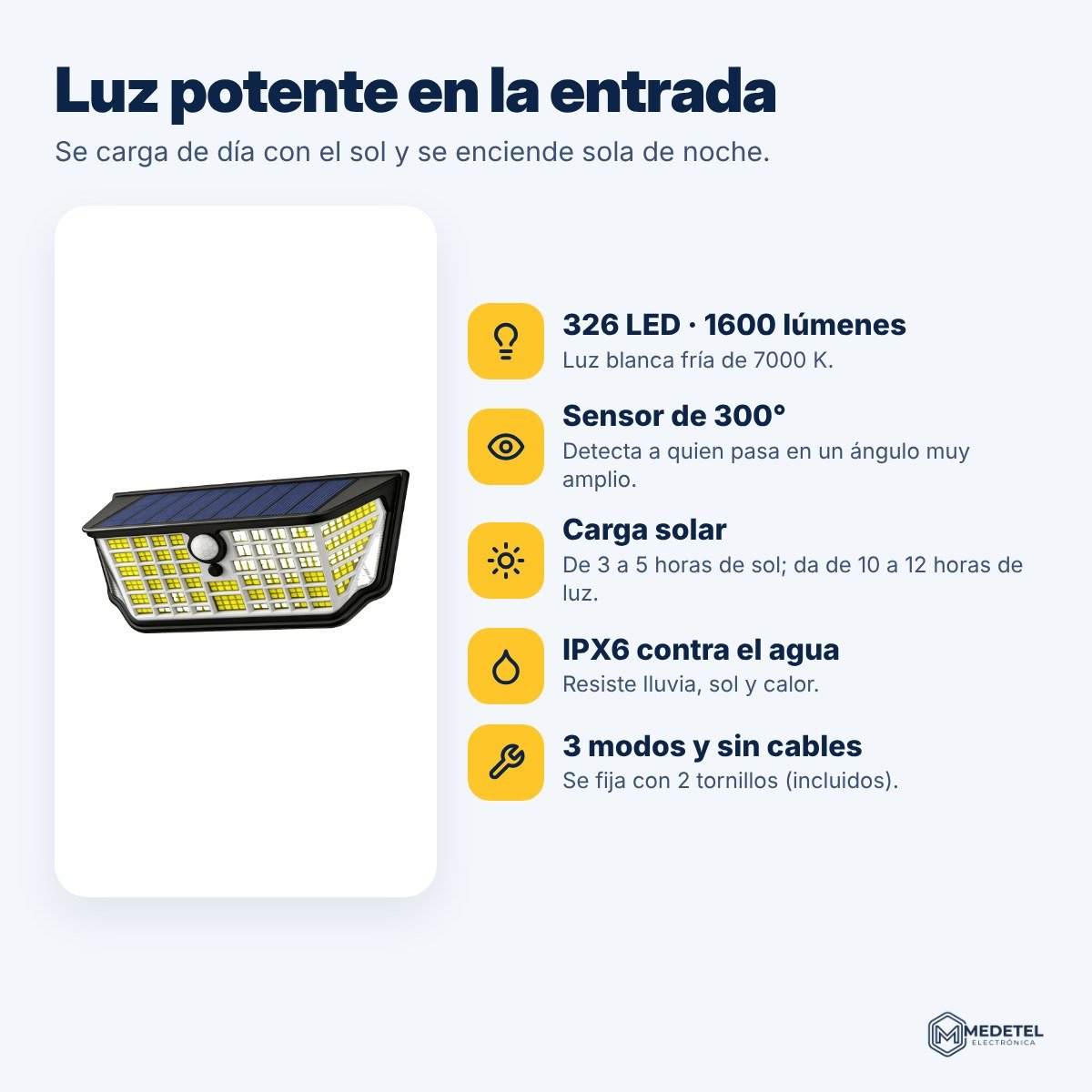 Luz solar con sensor de movimiento 326 LED — características