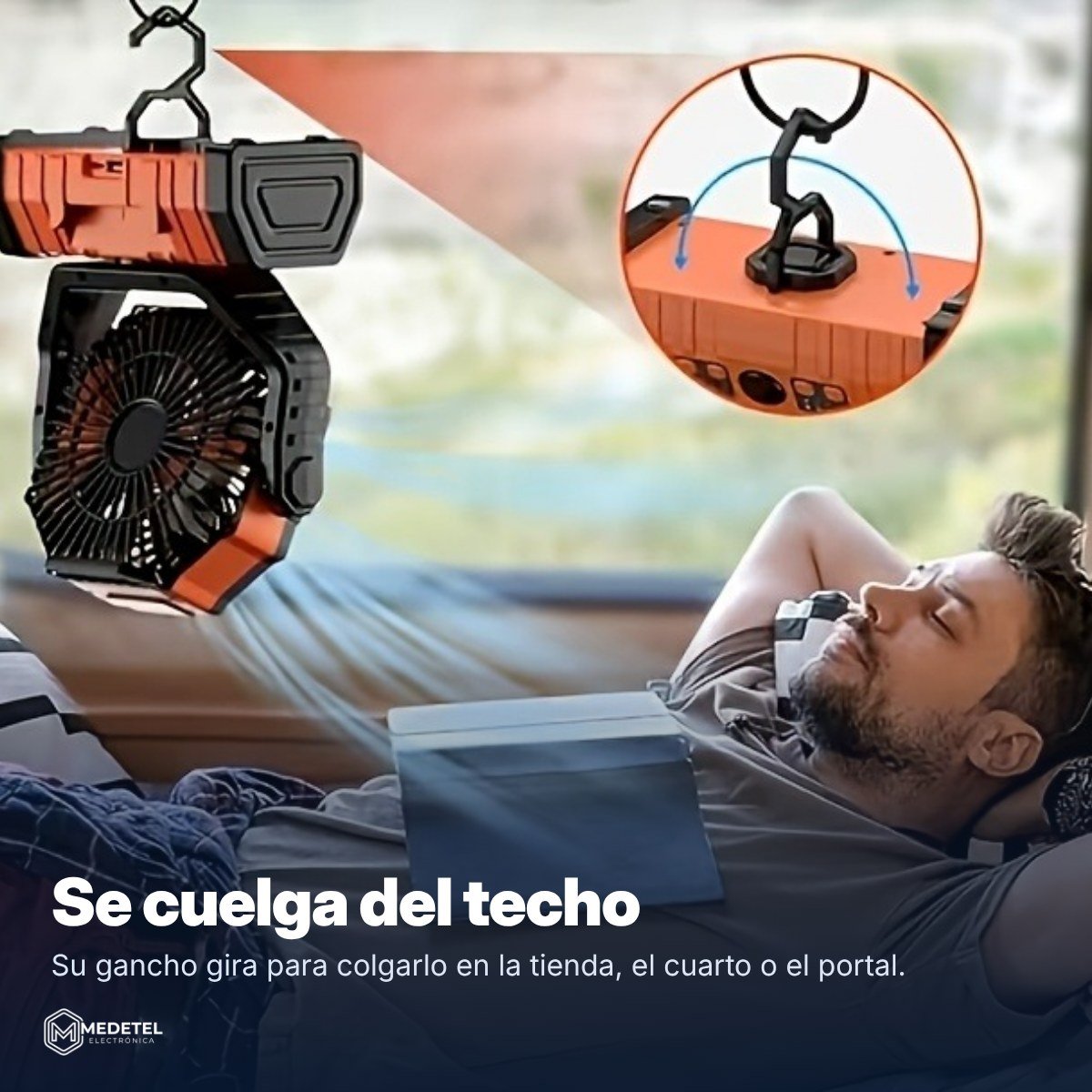 Ventilador recargable 20 000 mAh con luz LED — en uso