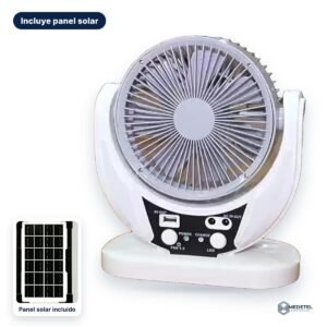 Ventilador solar recargable con luz LED y panel solar — foto principal